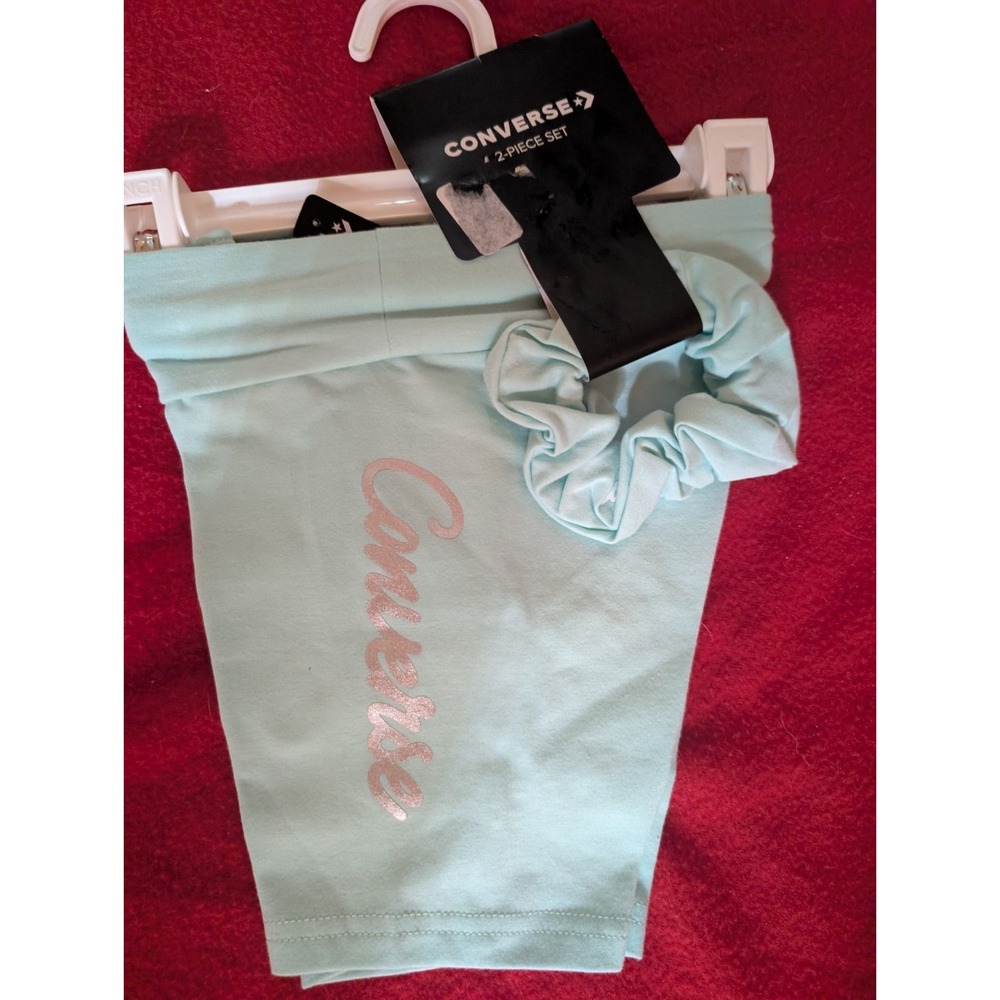 CONVERSE Girl's Printed Mint 2 Pieces Bike Play Cheer Shorts and Scrunchie NEW!